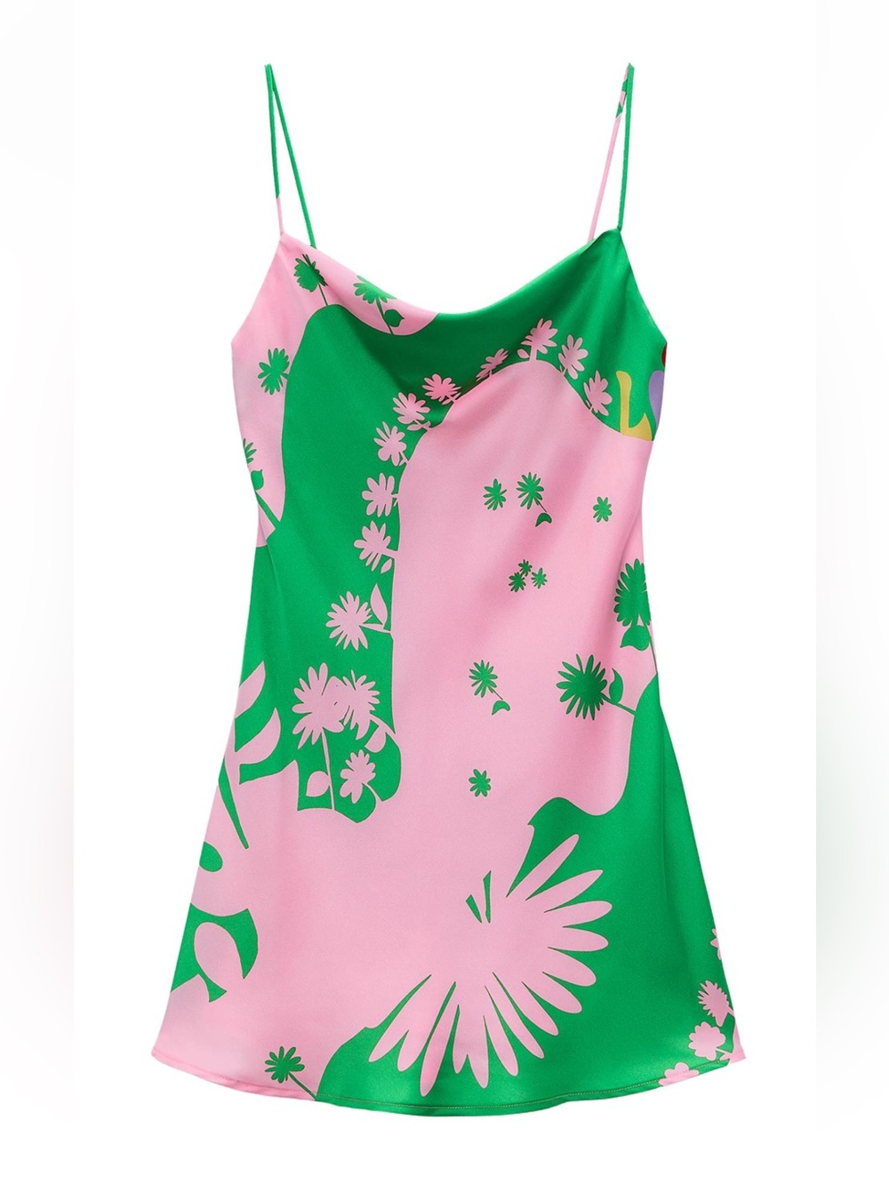 Zara Pink and Green Floral Slip Mini Dress